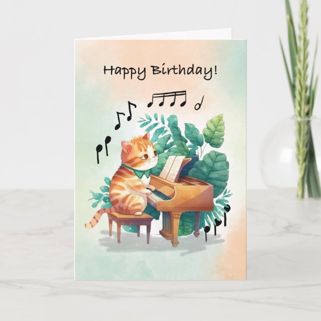 Birthday Musical Cat Playing Piano Card (Front)