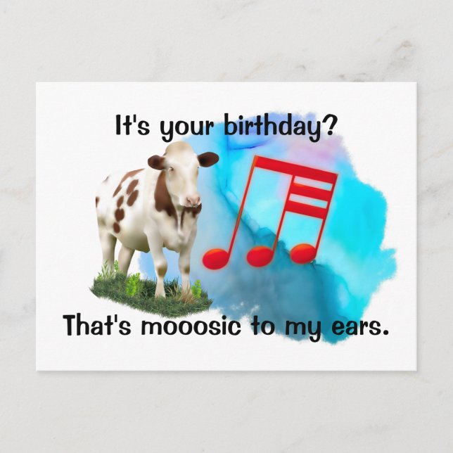 Birthday Musical Cow Postcard (Front)