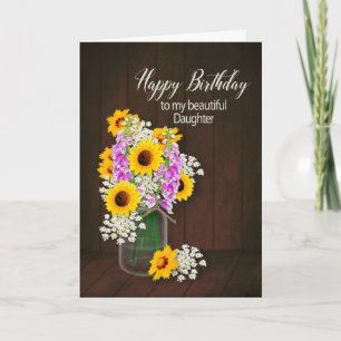 BIRTHDAY -  MY DAUGHTER - COUNTRY FLOWERS/VASE CARD