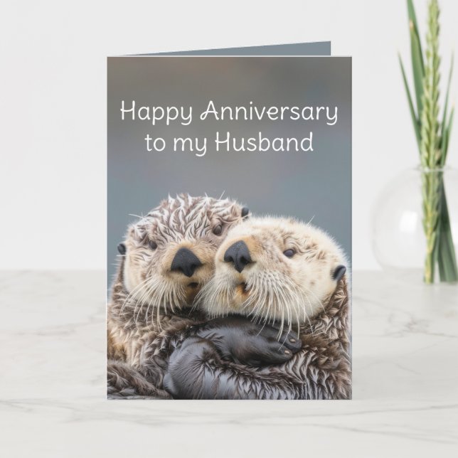 Birthday My Love My Husband Cute Romantic Otters Card (Front)