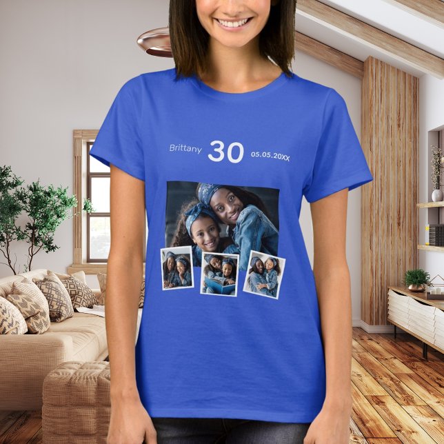 Birthday name age photo collage blue T-Shirt (Creator Uploaded)