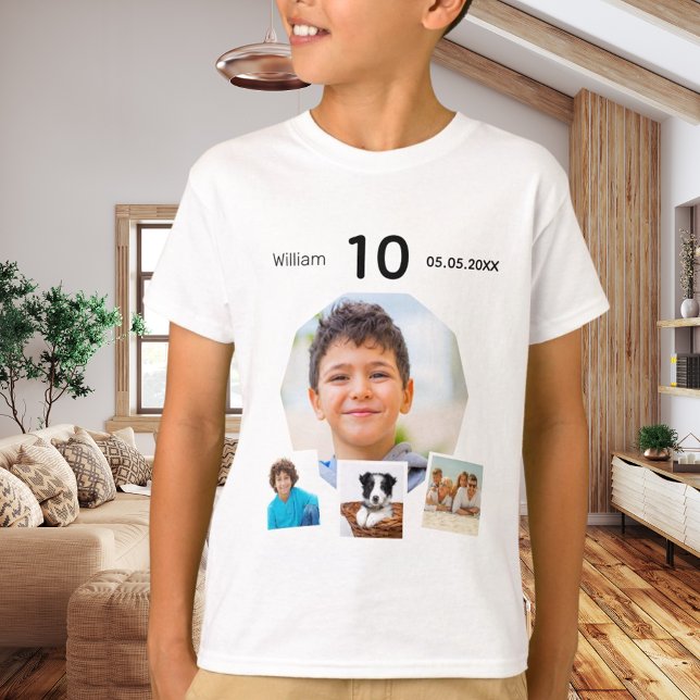 Birthday name age photo collage boy T-Shirt (Creator Uploaded)