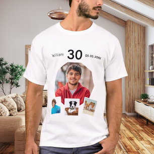 Birthday name age photo collage guy T-Shirt