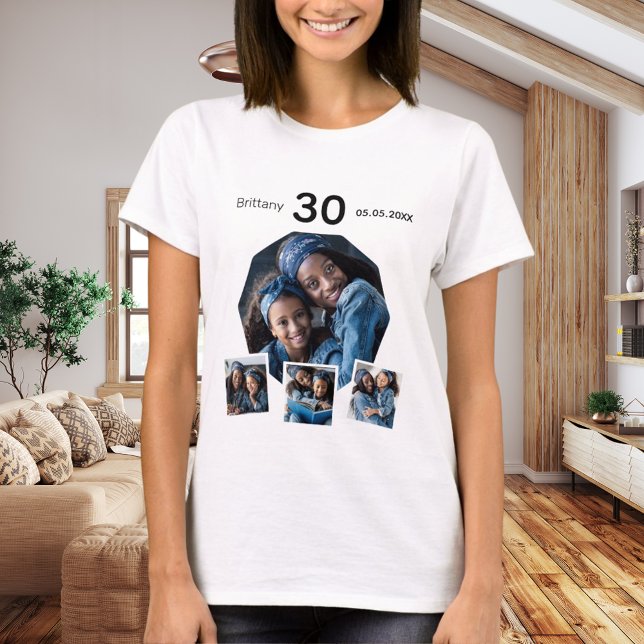 Birthday name age photo collage woman T-Shirt (Creator Uploaded)