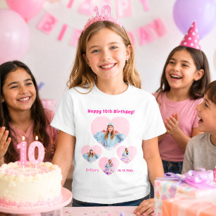Birthday name age photo heart collage girl T-Shirt