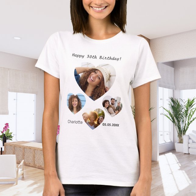 Birthday name age photo heart collage woman T-Shirt (Creator Uploaded)