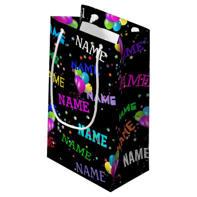 Birthday name and balloons in stars small gift bag (Back Angled)