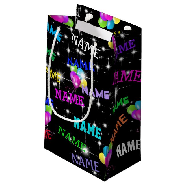 Birthday name and balloons in stars small gift bag (Back Angled)
