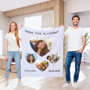 Birthday name photo heart collage lavender fleece blanket