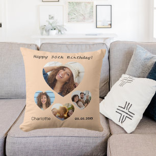 Birthday name photo heart collage peach cushion