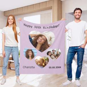 Birthday name photo heart collage taupe fleece blanket