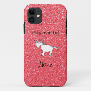 Birthday name unicorn light pink glitter iPhone 11 case