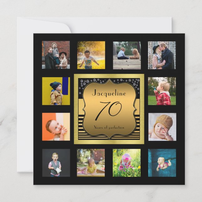 Birthday Name Year Photo Black Gold Art Deco (Front)