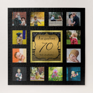 Birthday Name Year Photo Black Gold Art Deco Jigsaw Puzzle