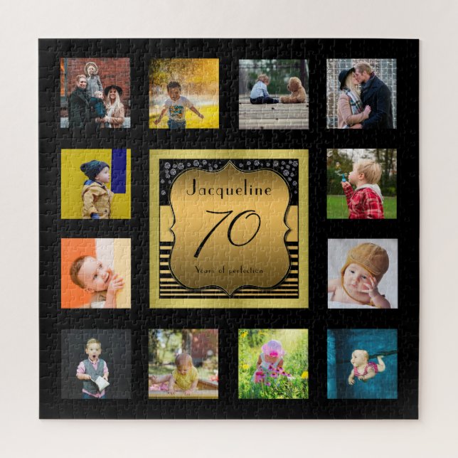 Birthday Name Year Photo Black Gold Art Deco  Jigsaw Puzzle (Vertical)