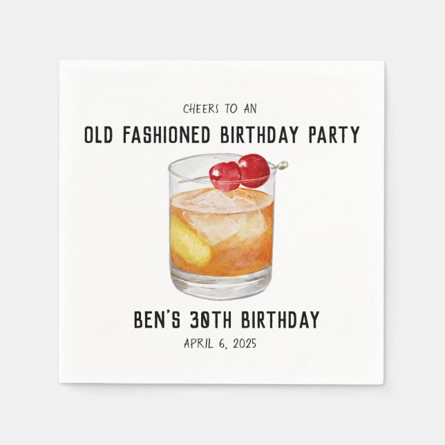 Birthday Napkins - Old Fashioned Cocktail (Front)