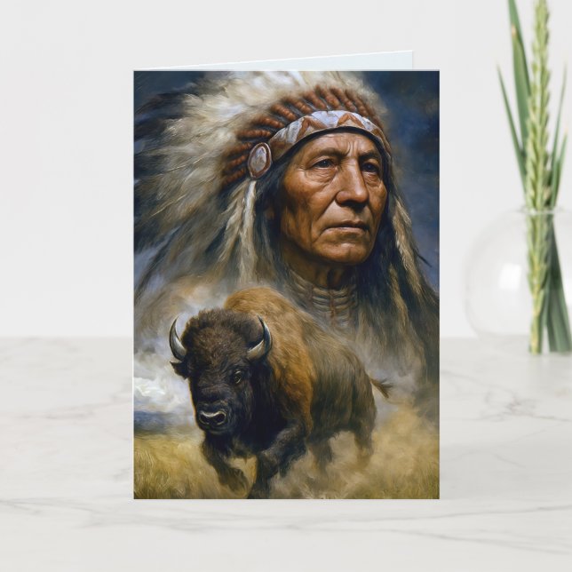 Birthday Native American Chief with Buffalo Card (Front)