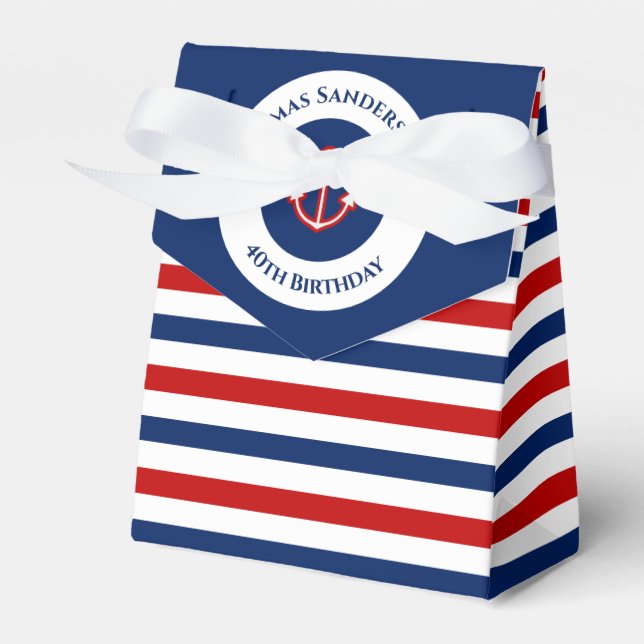 Birthday Nautical Marine Red Anchor Stripes Favour Box (Front Side)