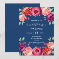 Birthday navy blue floral blush pink purple