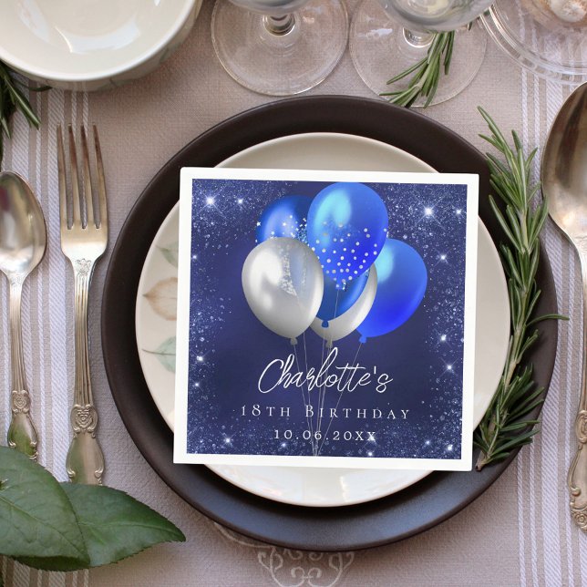 Birthday navy blue glitter balloons napkin (Creator Uploaded)