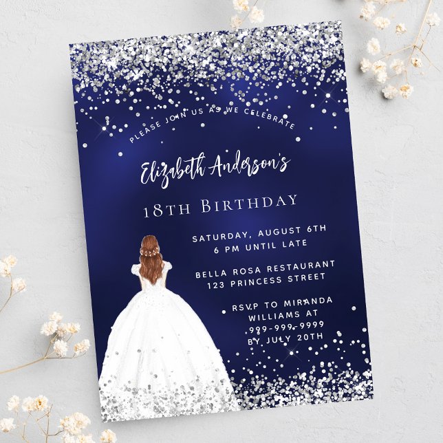 Birthday navy blue glitter dress luxury invitation (Creator Uploaded)