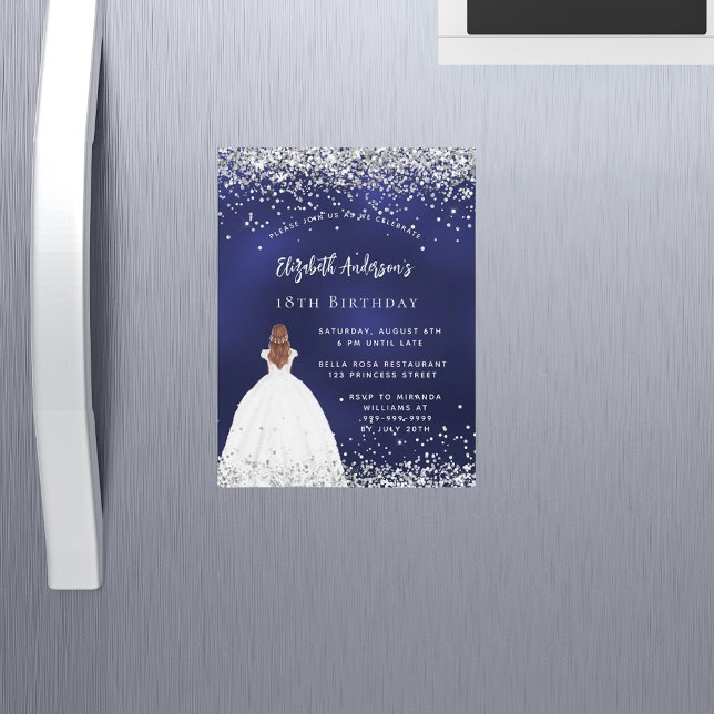 Birthday navy blue glitter dress luxury magnetic invitation (Creator Uploaded)