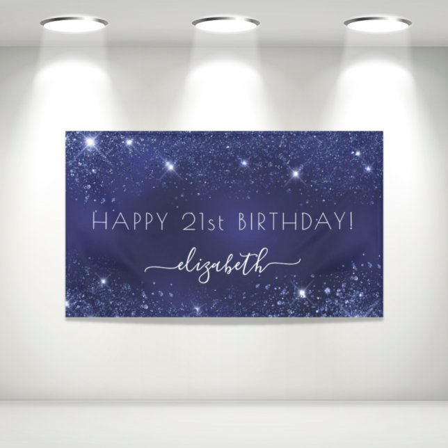 Birthday navy blue glitter dust monogram banner (Creator Uploaded)