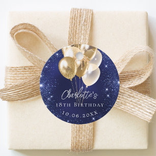 Birthday navy blue glitter gold balloons favour tags