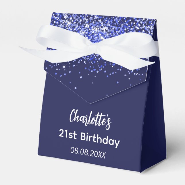 Birthday navy blue glitter name thank you  favour box (Front Side)