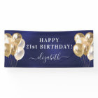 Birthday navy blue gold balloons name script