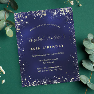 Birthday navy blue gold glitter budget invitation flyer