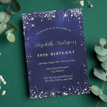 Birthday navy blue gold glitter glamorous invitation<br><div class="desc">A navy blue background,  decorated with faux light gold glitter,  sparkles. The blue color is uneven. Personalize and add your name and details.  The name is written with a modern hand lettered style script.</div>