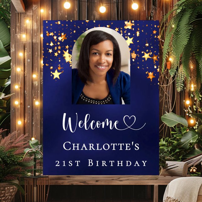 Birthday navy blue gold stars arch photo welcome poster (Creator Uploaded)