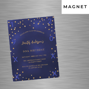 Birthday navy blue gold stars birth year luxury magnetic invitation