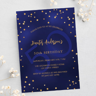 Birthday navy blue gold stars party number luxury invitation