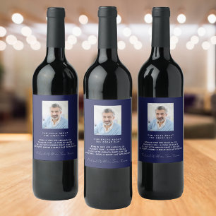 Birthday navy blue photo fun facts bio guys man wine label