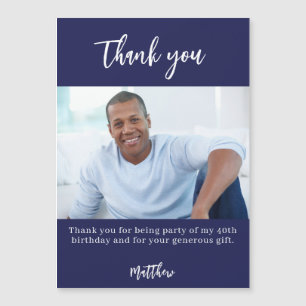 Birthday navy blue photo magnetic Thank You Card