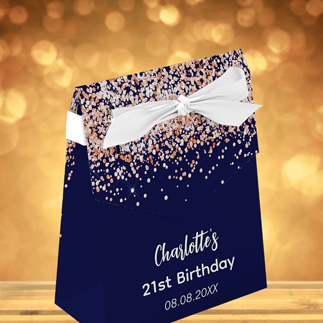 Birthday navy blue rose gold glitter thank you favour box (Creator Uploaded)