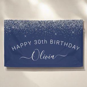 Birthday Navy Blue Silver Any Age Glitter Girly Banner