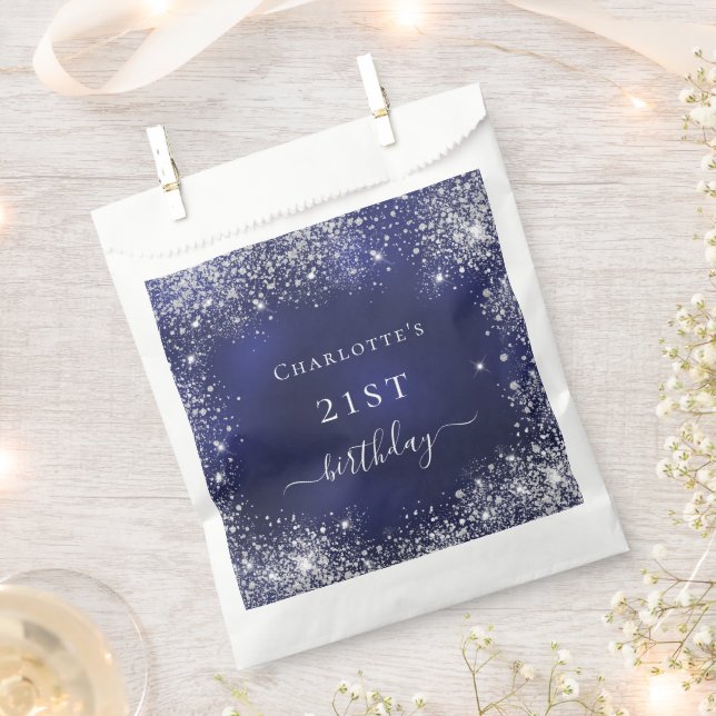 Birthday navy blue silver glitter dust monogram favour bags (Clipped)