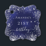 Birthday navy blue silver glitter dust monogram favour tags<br><div class="desc">For a girly and glamourous 21st (or any age) birthday party.  A navy blue background with elegant faux silver dust.  On the front: Personalise and add a name and age 21. 
Back: add your thank you note and name.</div>