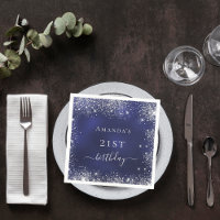 Birthday navy blue silver glitter dust monogram