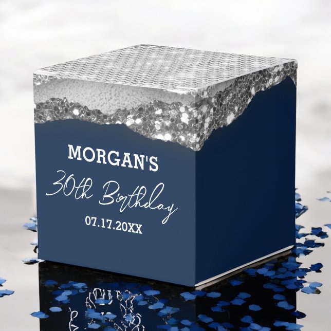 Birthday Navy Blue Silver Glitter Name Thank You Favour Box (Creator Uploaded)