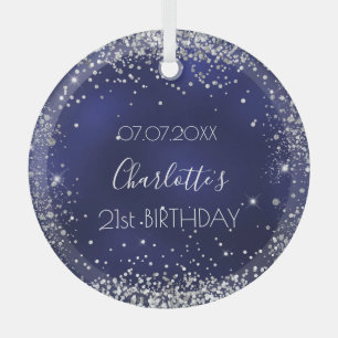 Birthday navy blue silver glitter sparkles glass tree decoration
