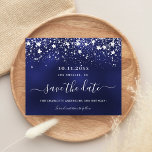 Birthday navy blue silver party save the date card<br><div class="desc">A girly and trendy Save the Date for a 18th (or any age) birthday party. A navy blue coloured background. Decorated with faux silver stars. The text: Save the Date is written with a large trendy hand lettered style script.</div>
