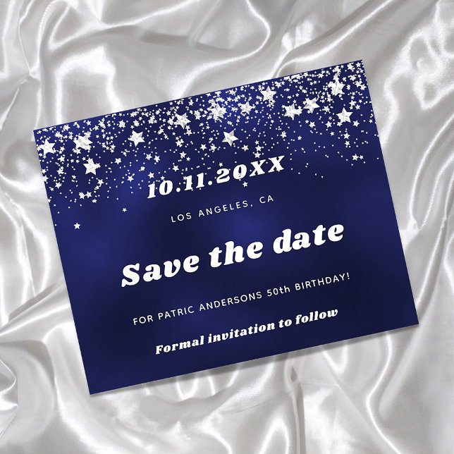 Birthday navy blue silver save date men budget flyer (Creator Uploaded)