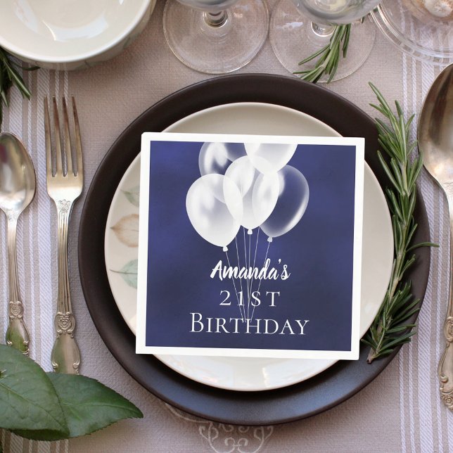 Birthday navy blue white balloons napkin (Creator Uploaded)