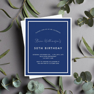Birthday navy blue white budget invitation flyer