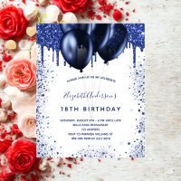 Birthday navy blue white budget invitation
