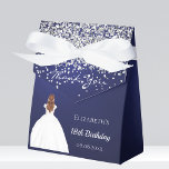 Birthday navy blue white dress party favour box<br><div class="desc">A navy blue,  uneven coloured background,  decorated with confetti and a girl in a ball gown,  dress.  Personalise and add name and date.</div>